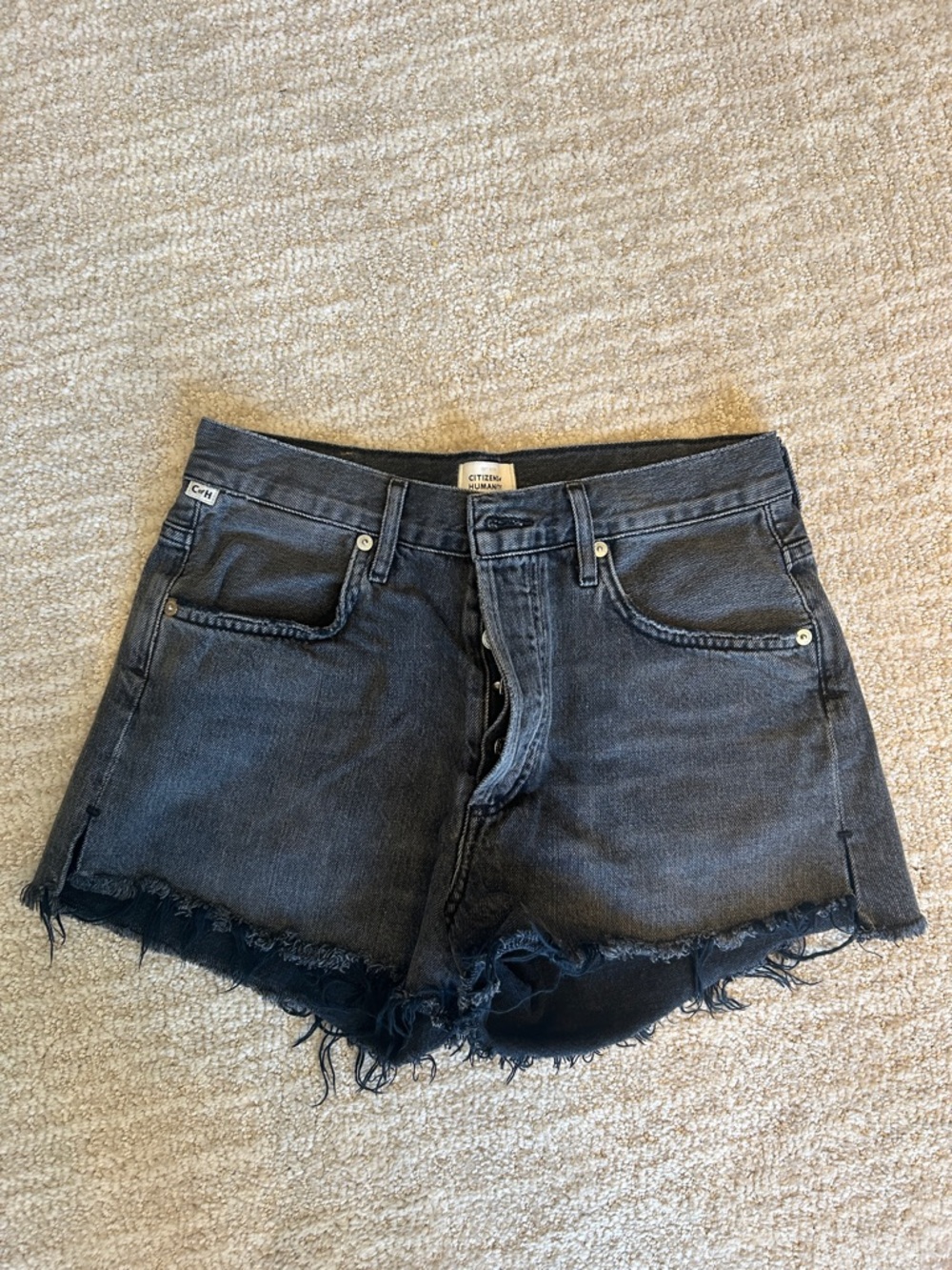 Citizens Of Humanity Black Distressed Denim Jean Shorts